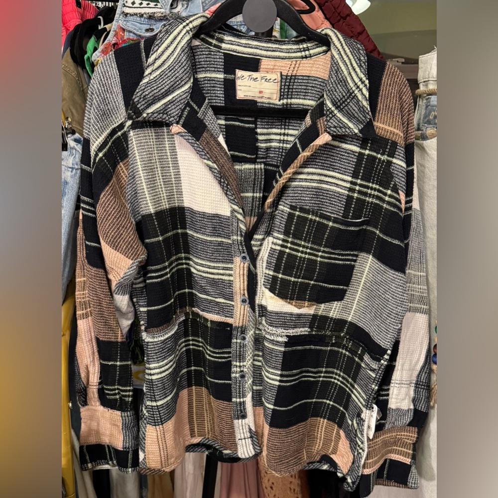 NWT Free People We The Free Cozy In Plaid Shirt - Black And White Combo - XS - Picture 7 of 12